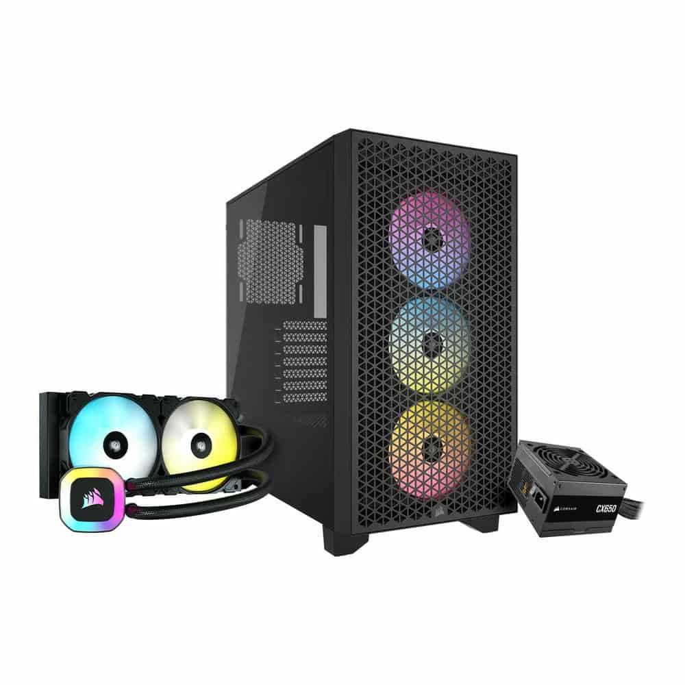 Corsair 3000D RGB Airflow Black Chassis + Corsair CX650 PSU + Corsair H100 RGB AIO Bundle